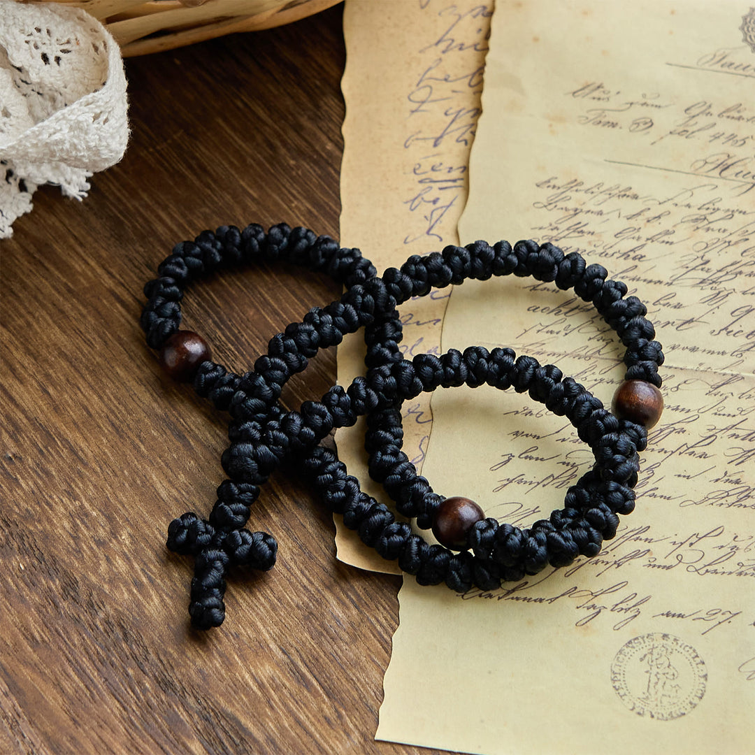 Collana con 100 nodi di benedizione della croce blu e nera Christianartworkshop : simbolo prezioso della benedizione sacra - image 12
