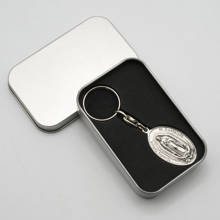 Christianartworkshop Squisito Rilievo - Medaglia scolpita della Madonna di Guadalupe con portachiavi rosa castigliana - image 3