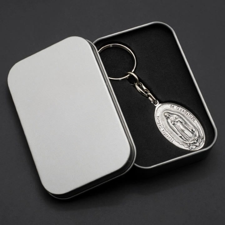 Christianartworkshop Squisito Rilievo - Medaglia scolpita della Madonna di Guadalupe con portachiavi rosa castigliana - image 4