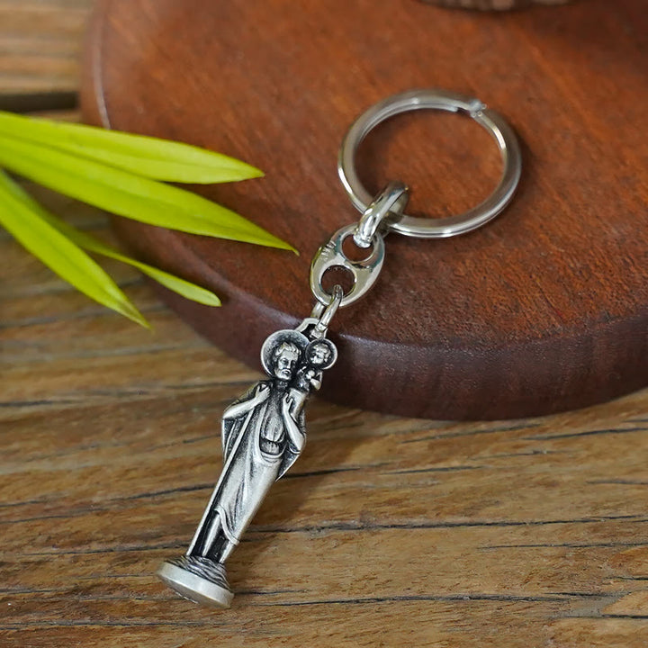 Portachiavi di San Cristoforo in stile retrò lucidato di Christianartworkshop : simbolo della protezione del Santo del viaggiatore - San Cristoforo - image 0