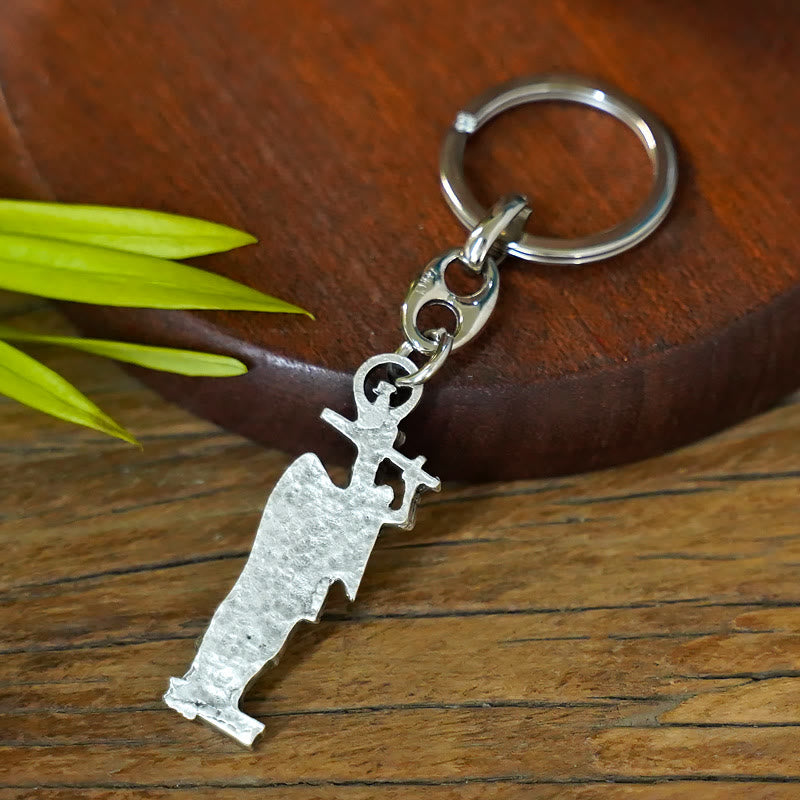 Christianartworkshop Relief - Portachiavi in ​​argento scolpito raffigurante San Michele Arcangelo: grazioso segno per scacciare gli spiriti maligni - image 4