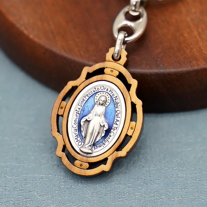 Christianartworkshop Medaglia miracolosa smaltata a doppia faccia e portachiavi della Vergine Maria: simbolo splendente di speranza e restaurazione - image 2