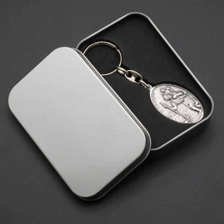 Christianartworkshop Portachiavi artistico in metallo raffigurante San Cristoforo: cimelio di benedizioni del viaggiatore - image 4