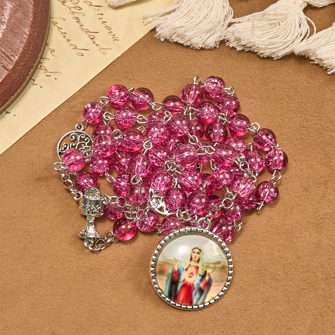 Rosario in vetro rosa decorato con la Madonna di Guadalupe Christianartworkshop : una benedizione piena d'amore - image 7