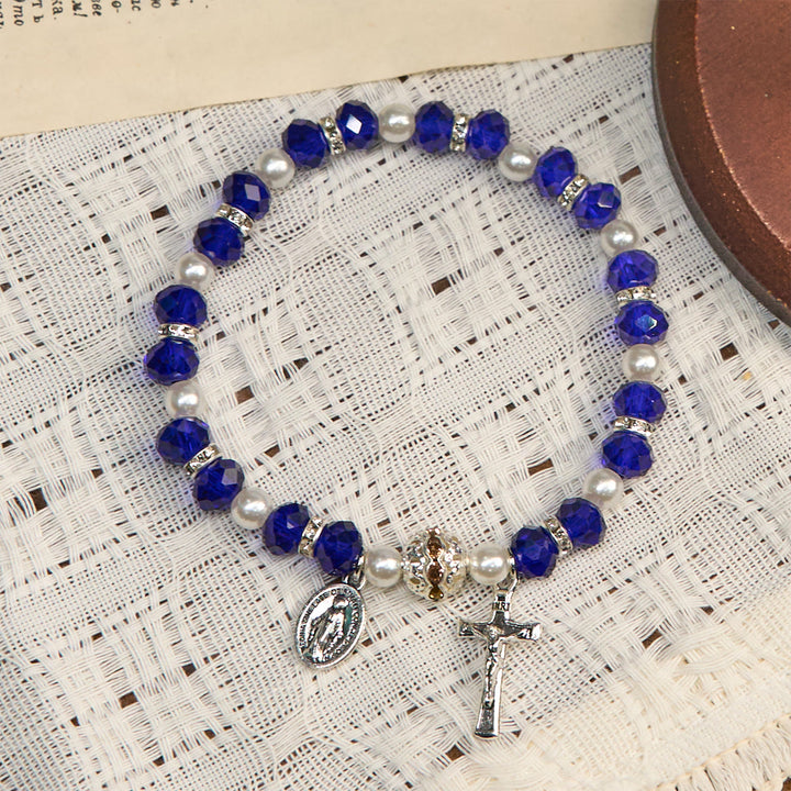 Christianartworkshop Bracciale elastico moderno in cristallo trasparente con crocifisso e medaglia miracolosa: dichiarazione di fede contemporanea - image 22