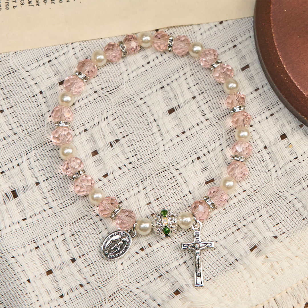 Christianartworkshop Bracciale elastico moderno in cristallo trasparente con crocifisso e medaglia miracolosa: dichiarazione di fede contemporanea - image 17