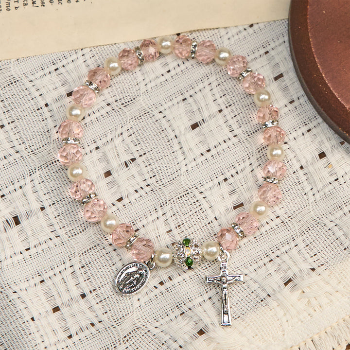 Christianartworkshop Bracciale elastico moderno in cristallo trasparente con crocifisso e medaglia miracolosa: dichiarazione di fede contemporanea - image 17