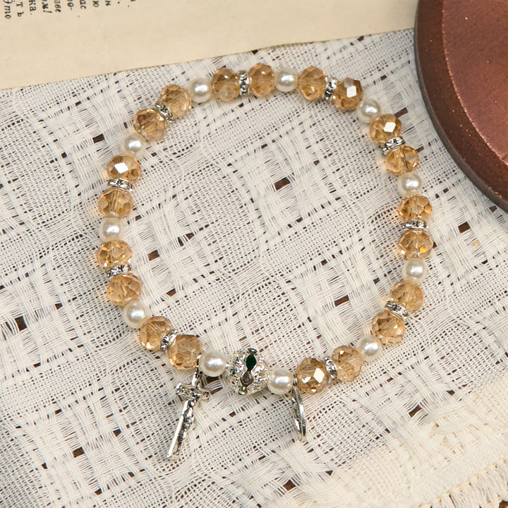 Christianartworkshop Bracciale elastico moderno in cristallo trasparente con crocifisso e medaglia miracolosa: dichiarazione di fede contemporanea - image 7