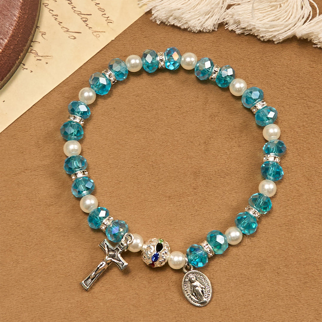 Christianartworkshop Bracciale elastico moderno in cristallo trasparente con crocifisso e medaglia miracolosa: dichiarazione di fede contemporanea - image 3