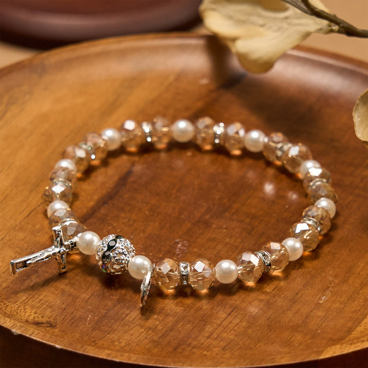 Christianartworkshop Bracciale elastico moderno in cristallo trasparente con crocifisso e medaglia miracolosa: dichiarazione di fede contemporanea - image 8