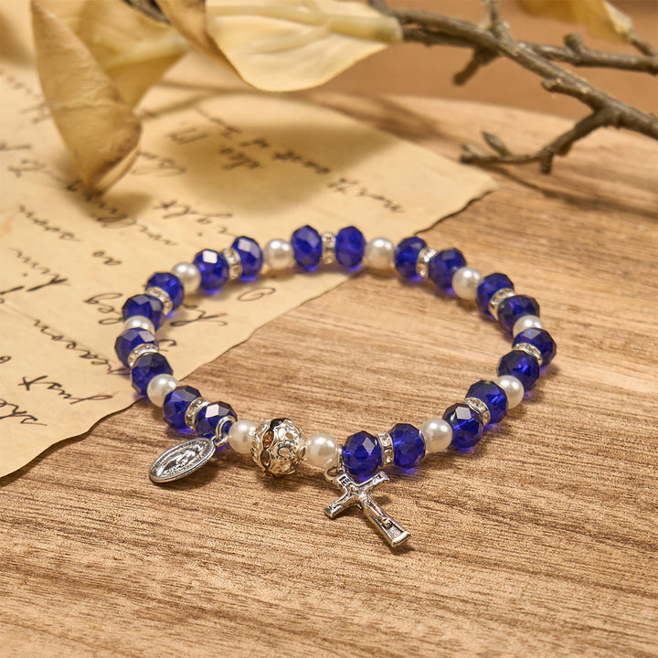 Christianartworkshop Bracciale elastico moderno in cristallo trasparente con crocifisso e medaglia miracolosa: dichiarazione di fede contemporanea - image 23