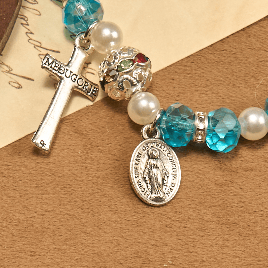 Christianartworkshop Bracciale elastico moderno in cristallo trasparente con crocifisso e medaglia miracolosa: dichiarazione di fede contemporanea - image 4