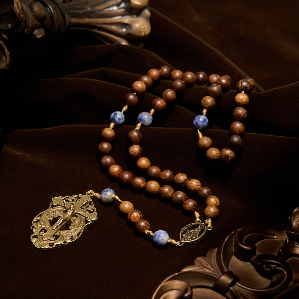 Christianartworkshop Rosario devozionale della Vergine Maria e del Crocifisso in perle di legno e ceramica - image 1