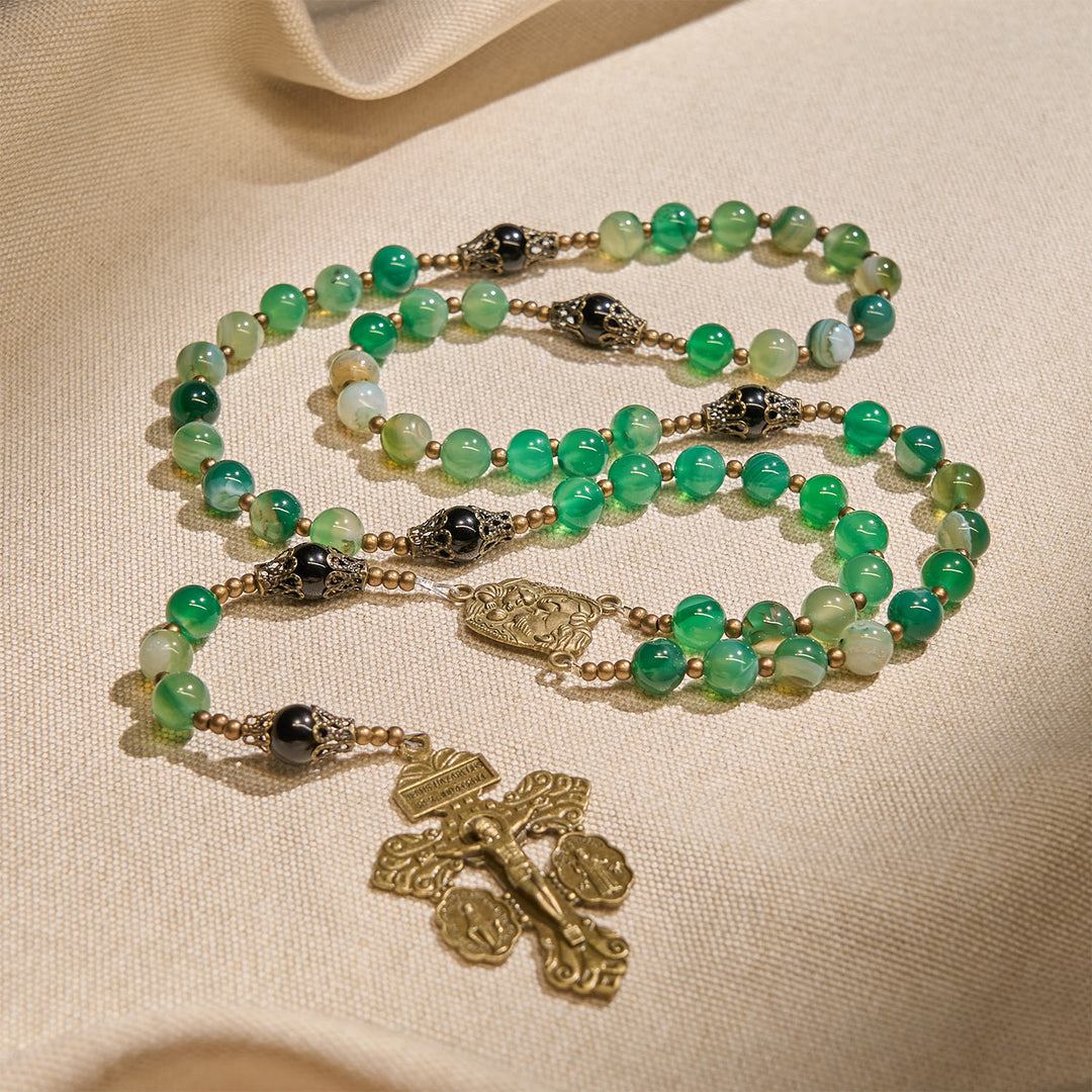 Christianartworkshop FEDE IN PREGHIERA: Rosario fatto a mano in squisita agata verde con carta regalo - image 5