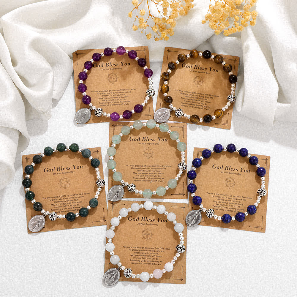 Christianartworkshop Bracciale elastico con pietre preziose multicolori e medaglia miracolosa: connessione spirituale unica - image 1