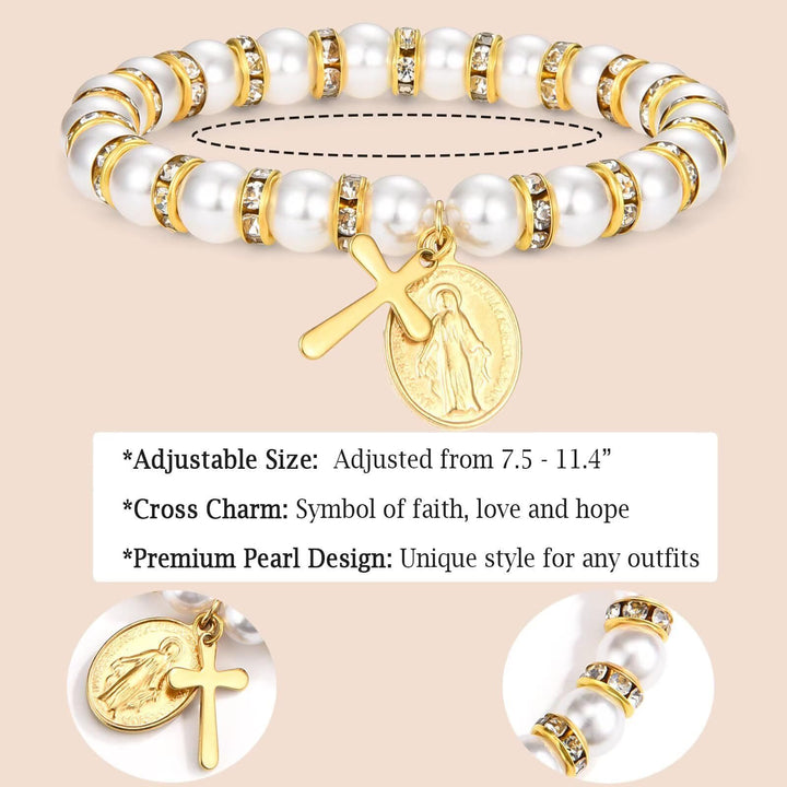 Christianartworkshop Braccialetto di perle moderno con medaglia miracolosa dorata e biglietto di benedizione: Comunione opulenta - image 5