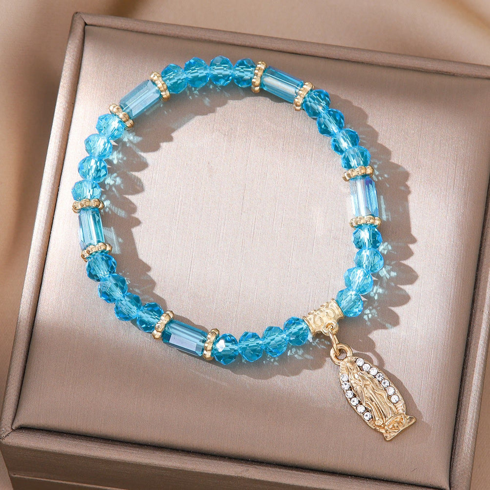 Christianartworkshop Bracciale romantico in cristallo trasparente multicolore con medaglia miracolosa in oro e diamanti - Lago Blu - image 1
