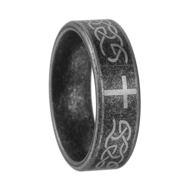 Christianartworkshop Anello artigianale in argento 925 invecchiato con nodo celtico e croce: espressione di identità fedele - image 4