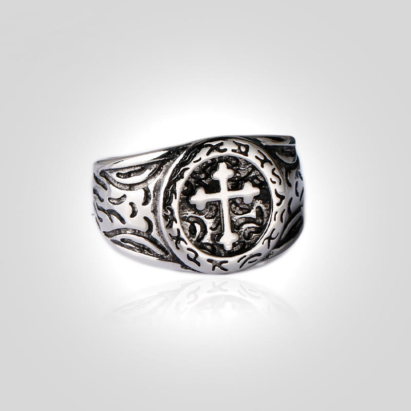 Christianartworkshop Anello classico in argento con croce e motivi ornamentali: reliquia della fede fatta a mano - image 6