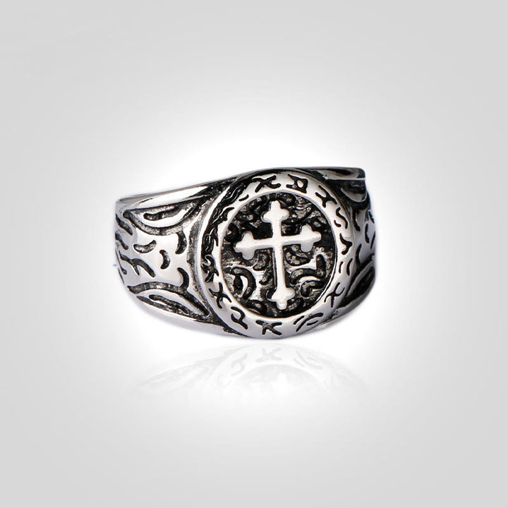 Christianartworkshop Anello classico in argento 925 con croce e motivi ornamentali: reliquia della fede fatta a mano - image 6