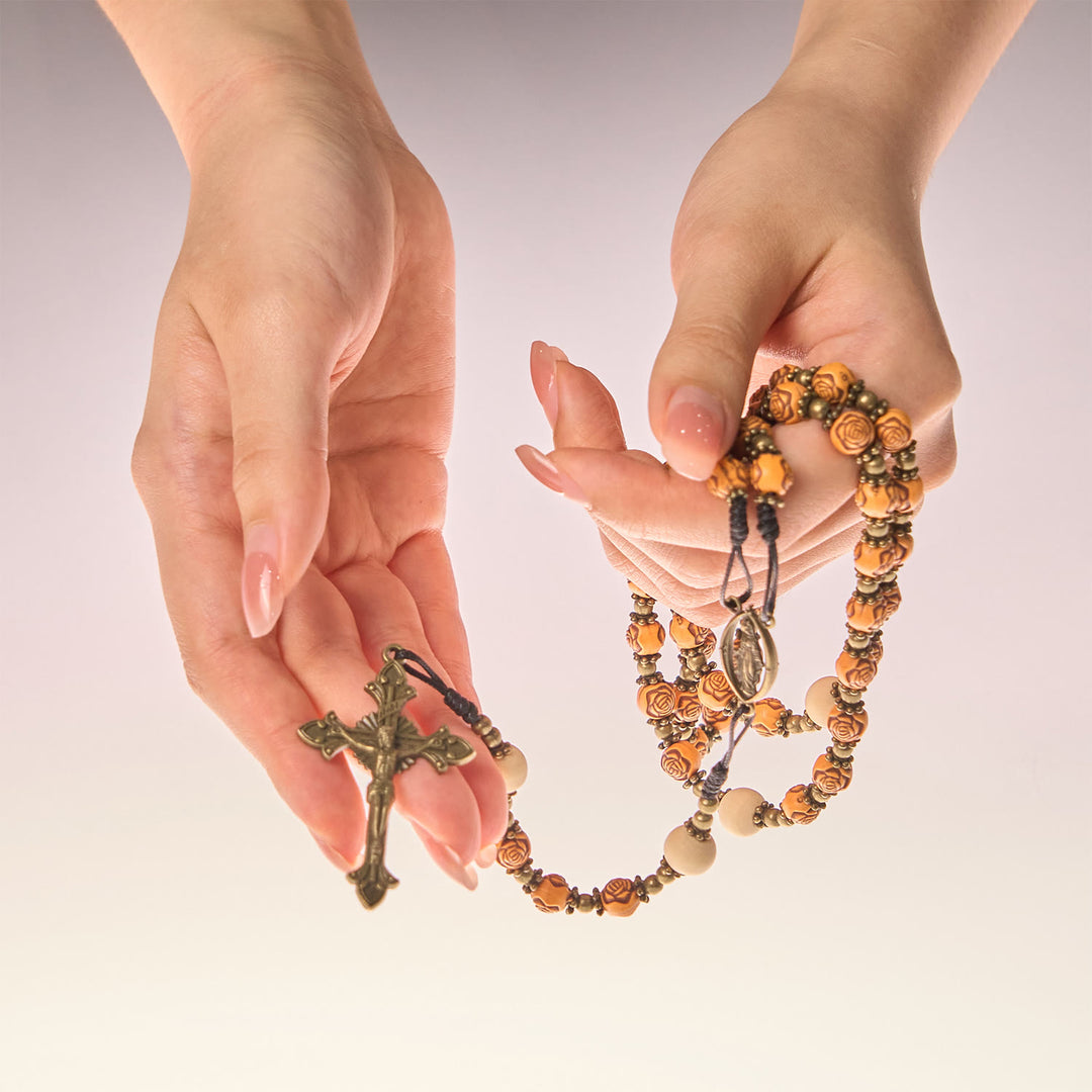 Christianartworkshop FEDE IN PREGHIERA: Rosario con perle di rosa squisite e medaglia miracolosa - image 9