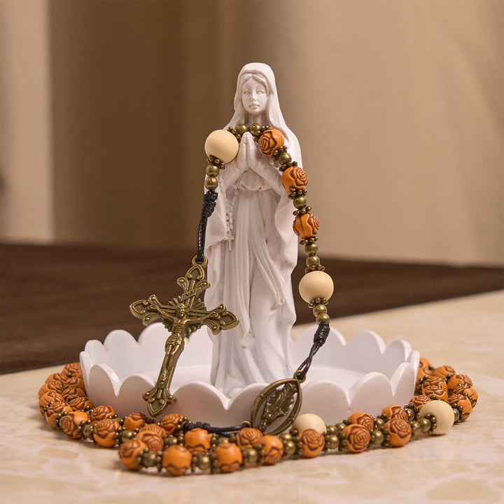 Christianartworkshop FEDE IN PREGHIERA: Rosario con perle di rosa squisite e medaglia miracolosa - image 3