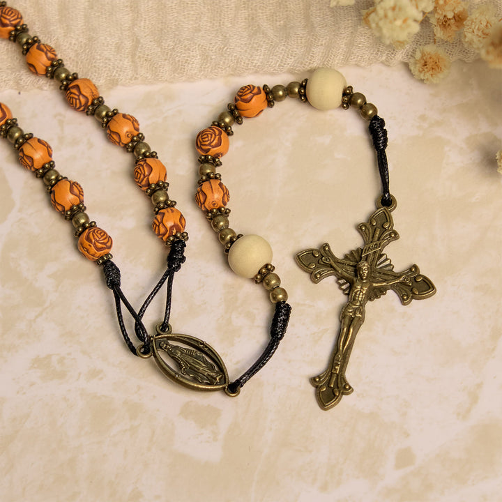 Christianartworkshop Rosario con perline di rosa squisite, crocifisso in bronzo e medaglia miracolosa - image 8