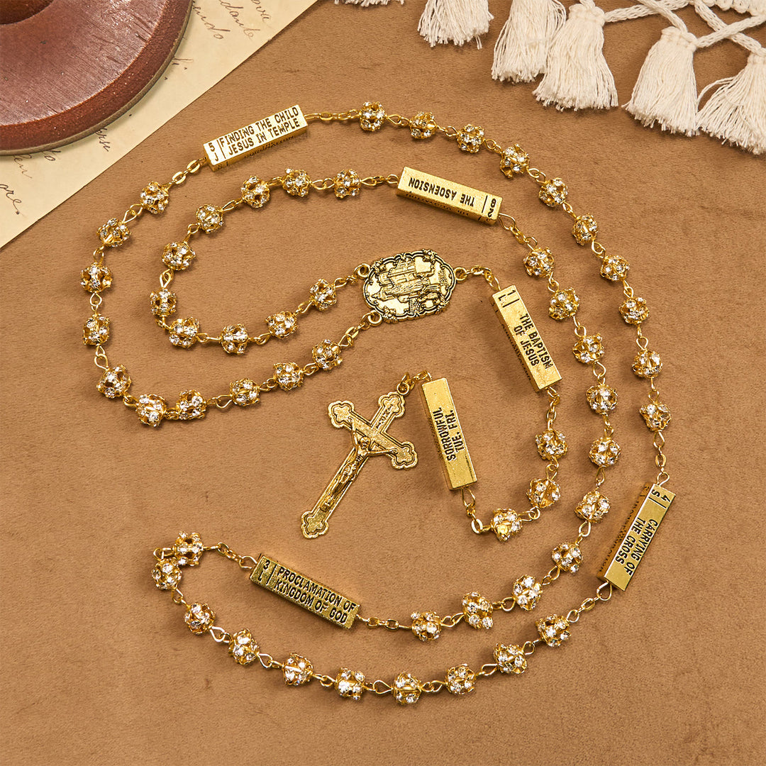 Christianartworkshop Rosario con catena in lega di gemme di metallo dorato rotonde da 8 mm con la Madonna di Fatima e Crocifisso - image 7
