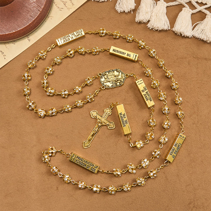 Christianartworkshop Rosario con catena in lega di gemme di metallo dorato rotonde da 8 mm con la Madonna di Fatima e Crocifisso - image 7