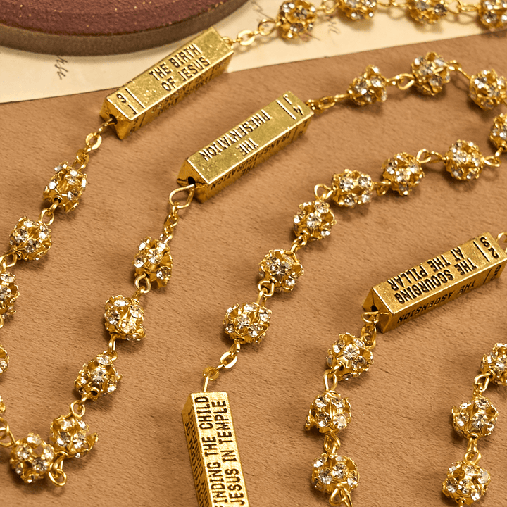 Christianartworkshop Rosario con catena in lega di gemme di metallo dorato rotonde da 8 mm con la Madonna di Fatima e Crocifisso - image 3