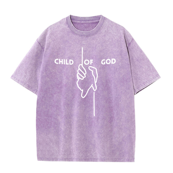 Christianartworkshop Maglietta unisex lavata artistica Bambino di Dio: Mano - Disegno a croce e fede eterna - Viola - 5XL - image 7
