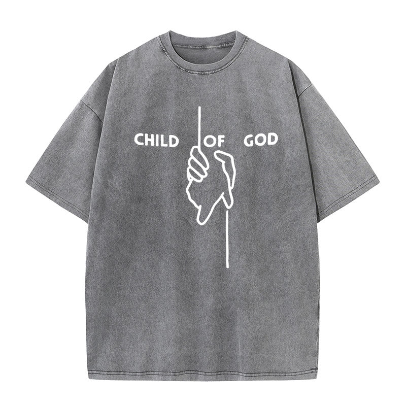 Christianartworkshop Maglietta unisex lavata artistica Bambino di Dio: Mano - Disegno a croce e fede eterna - Grigio - 5XL - image 5