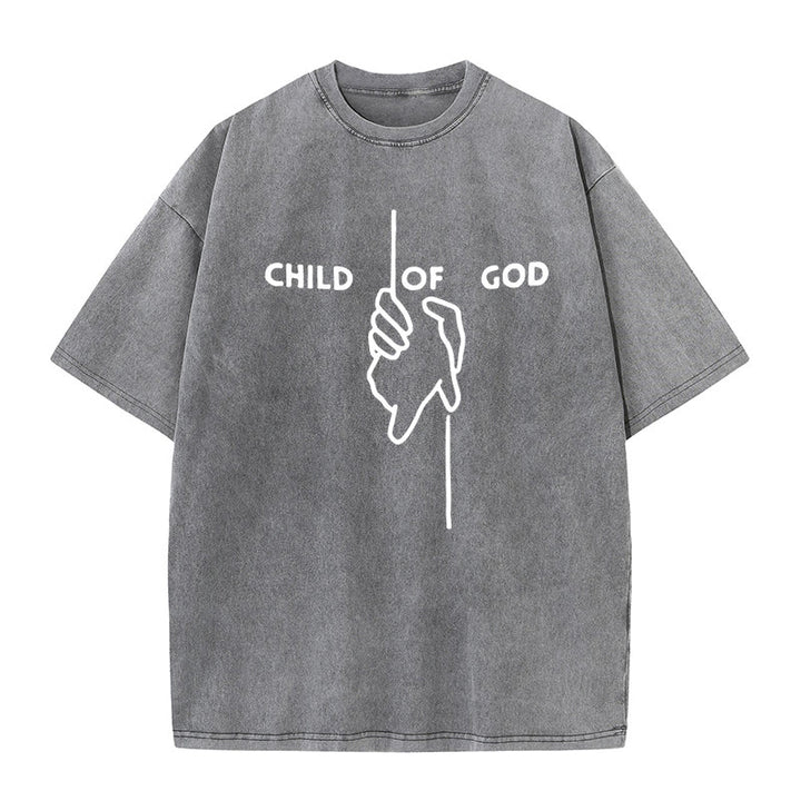 Christianartworkshop Maglietta unisex lavata artistica Bambino di Dio: Mano - Disegno a croce e fede eterna - Grigio - 5XL - image 5