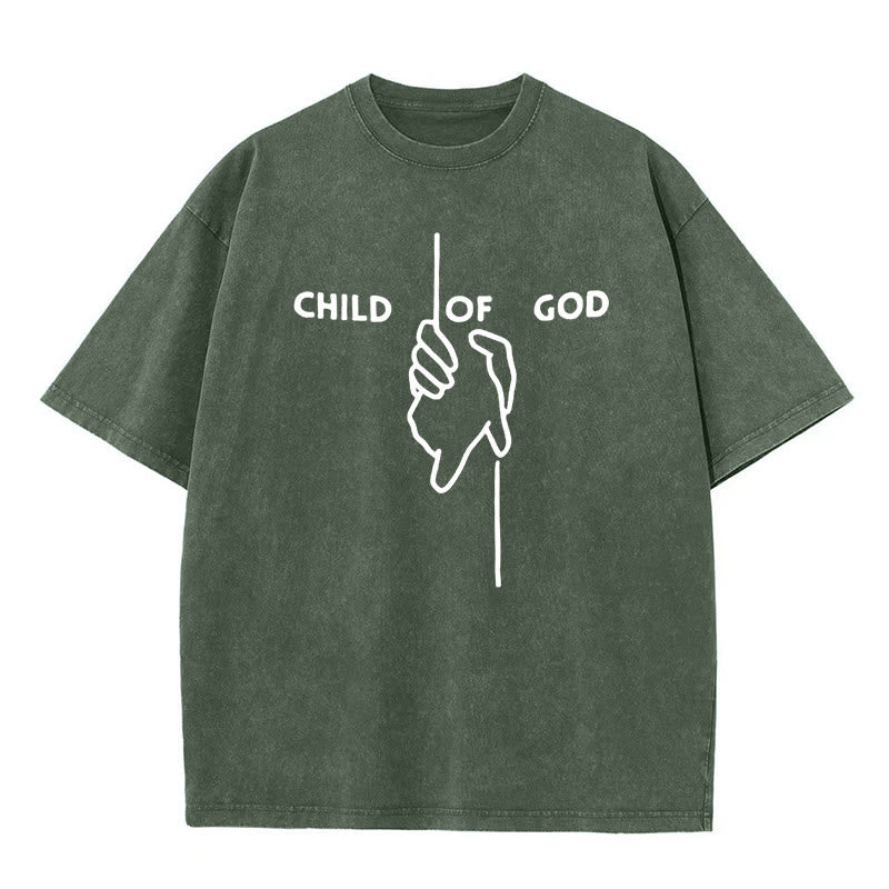 Christianartworkshop Maglietta unisex lavata artistica Bambino di Dio: Mano - Disegno a croce e fede eterna - Verde militare - 5XL - image 3