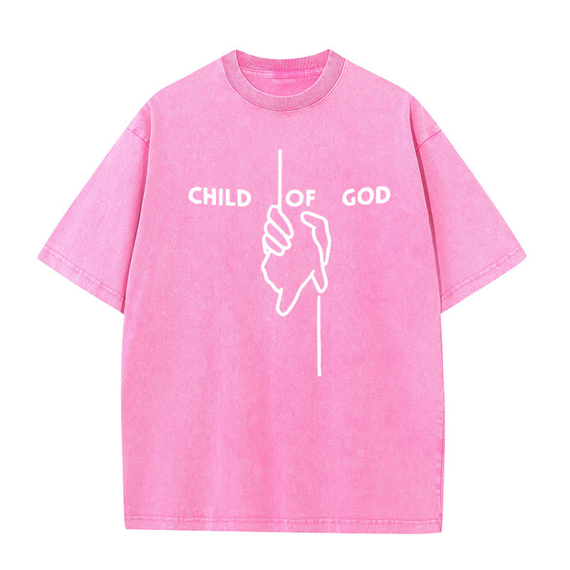 Christianartworkshop Maglietta unisex lavata artistica Bambino di Dio: Mano - Disegno a croce e fede eterna - Rosa - 5XL - image 11