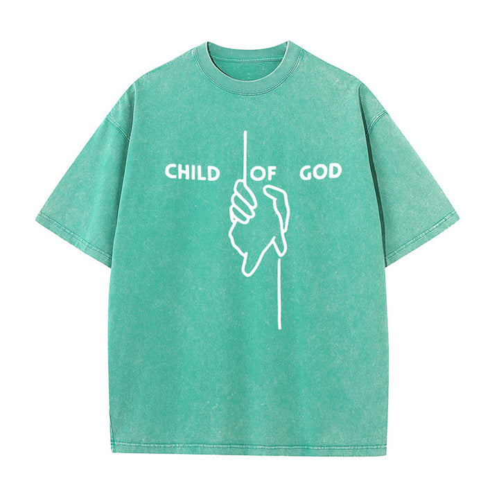 Christianartworkshop Maglietta unisex lavata artistica Bambino di Dio: Mano - Disegno a croce e fede eterna - Verde - 5XL - image 10