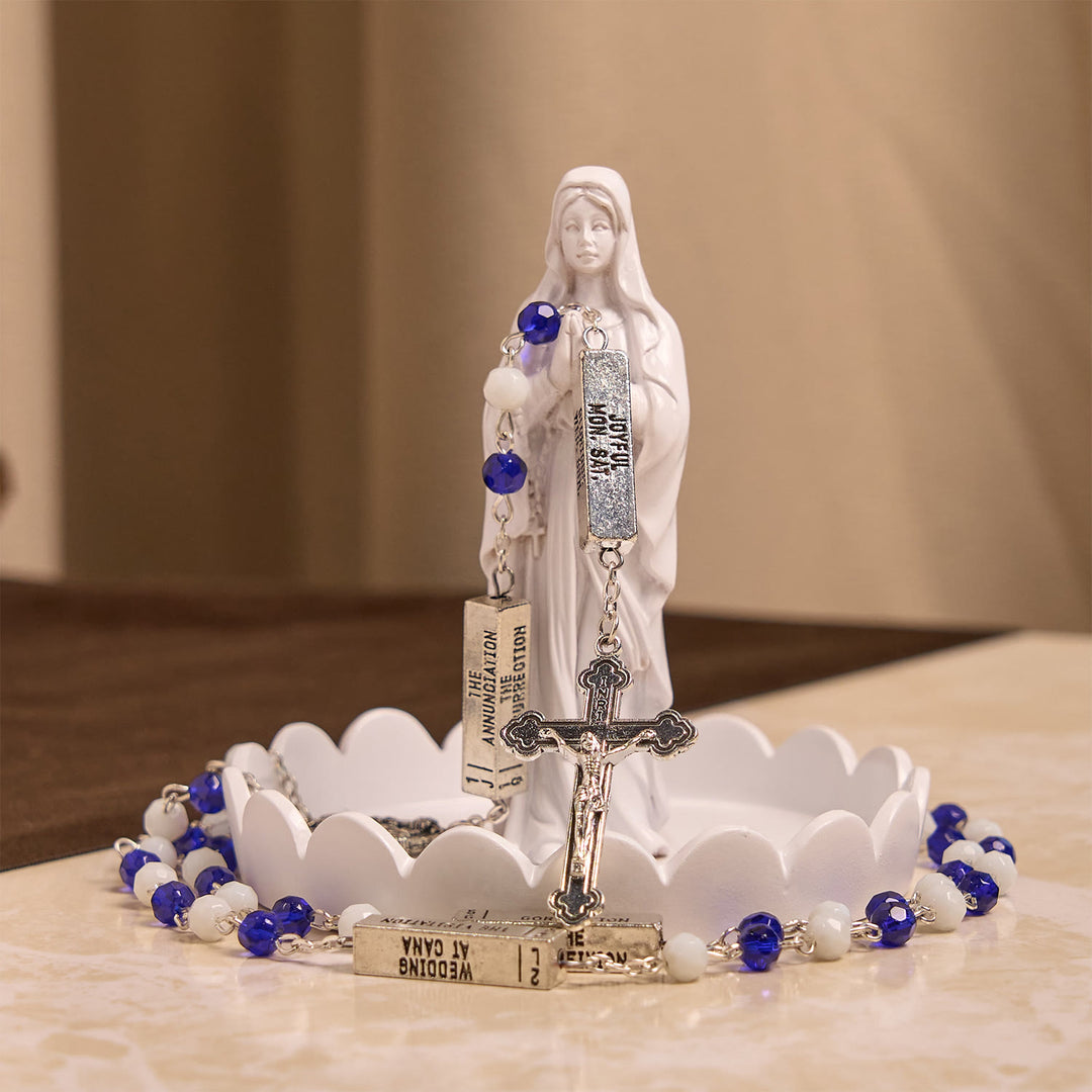 Christianartworkshop Rosario di Gesù Crocifisso con Perline di Vetro Blu e Bianco - image 2