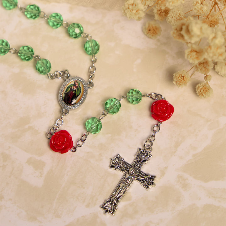 Christianartworkshop Rosario con perline di cristallo floreali fatte a mano e crocifisso con medaglia della Vergine Maria: eleganza Blossom of Grace - image 5