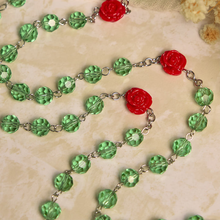 Christianartworkshop Perline di cristallo floreali fatte a mano e rosario con crocifisso e medaglia della Vergine Maria: Eleganza del fiore della grazia - image 6