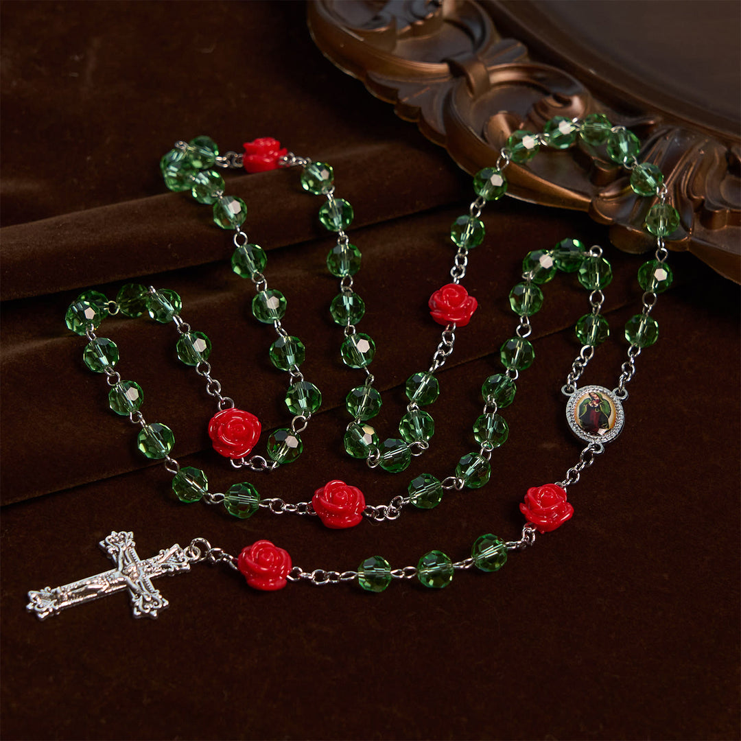 Christianartworkshop Rosario con perline di cristallo floreali fatte a mano e crocifisso con medaglia della Vergine Maria: eleganza Blossom of Grace - image 3