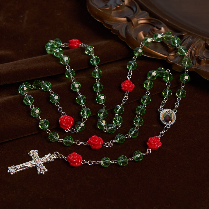 Christianartworkshop Rosario con perline di cristallo floreali fatte a mano e crocifisso con medaglia della Vergine Maria: eleganza Blossom of Grace - image 3