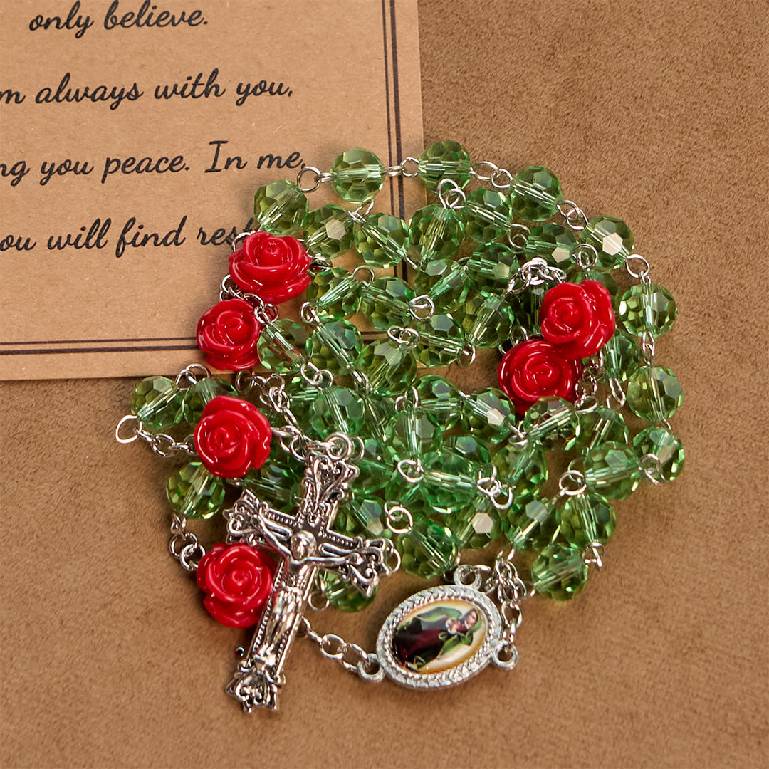 Christianartworkshop Perline di cristallo floreali fatte a mano e rosario con crocifisso e medaglia della Vergine Maria: Eleganza del fiore della grazia - image 7