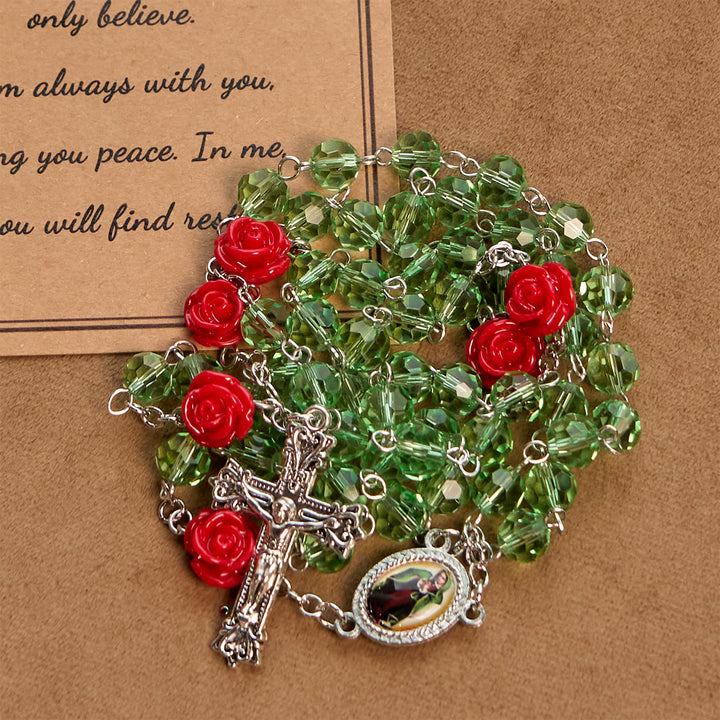 Christianartworkshop Perline di cristallo floreali fatte a mano e rosario con crocifisso e medaglia della Vergine Maria: Eleganza del fiore della grazia - image 7