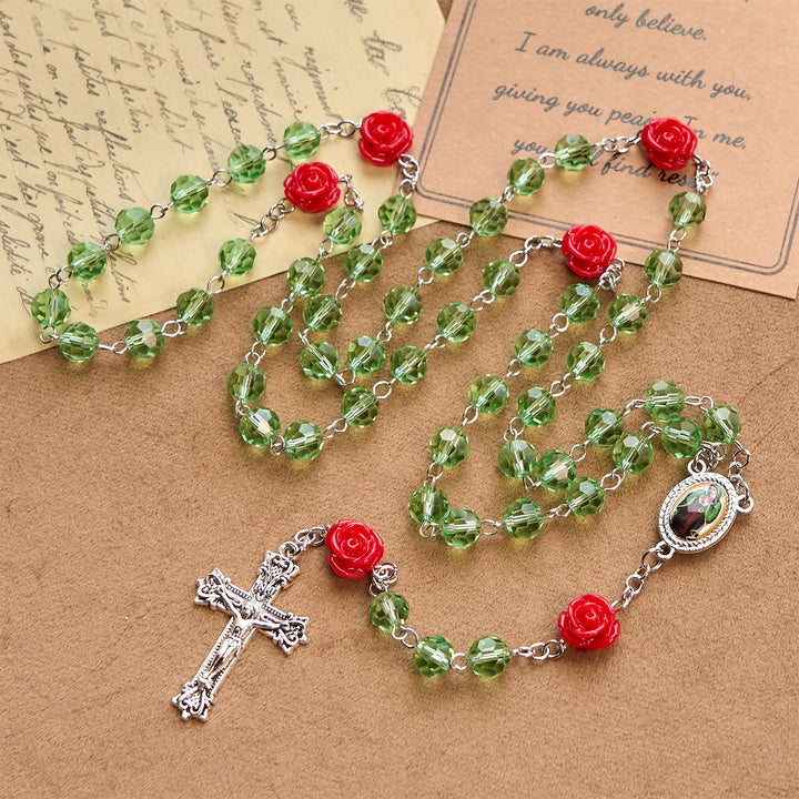 Christianartworkshop Rosario con perline di cristallo floreali fatte a mano e crocifisso con medaglia della Vergine Maria: eleganza Blossom of Grace - Cristallo e fiore - image 0