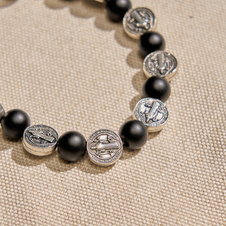 Christianartworkshop Bracciale in agata nera naturale con medaglia di San Benedetto e ciondolo della Vergine Maria: Divine Faith Artistry - image 5