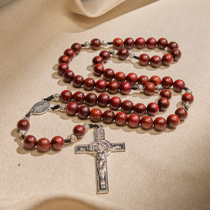 Christianartworkshop Rosario in legno rosso e grani di rosa con medaglia miracolosa: abbraccia la grazia e la protezione divine - Legno rosso - image 0