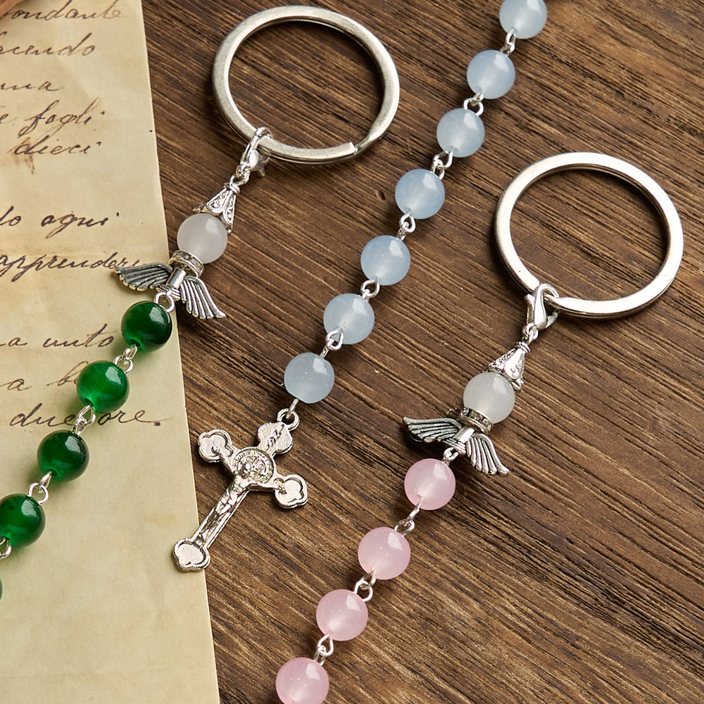 Christianartworkshop Portachiavi multifunzionale con gemma tricolore e rosario tascabile benedetto con ala angolare - image 1