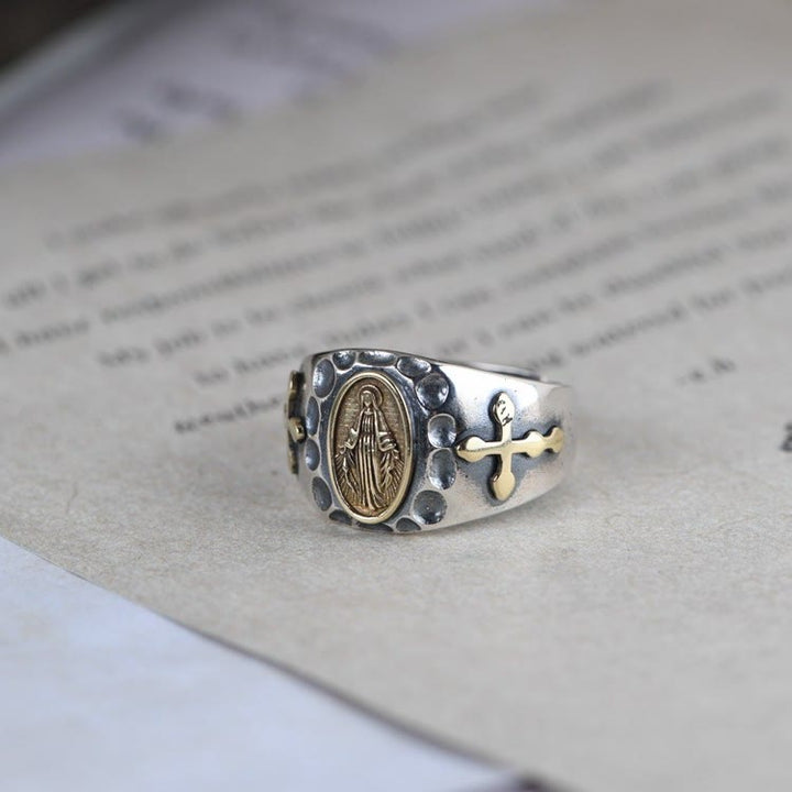 Christianartworkshop Anello religioso con distintivo di benedizione della Vergine Maria in argento sterling 925 in stile retrò - image 3