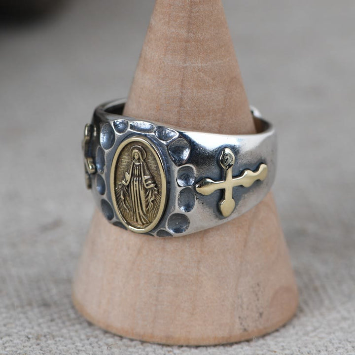 Christianartworkshop Anello religioso con distintivo di benedizione della Vergine Maria in argento sterling 925 in stile retrò - image 6