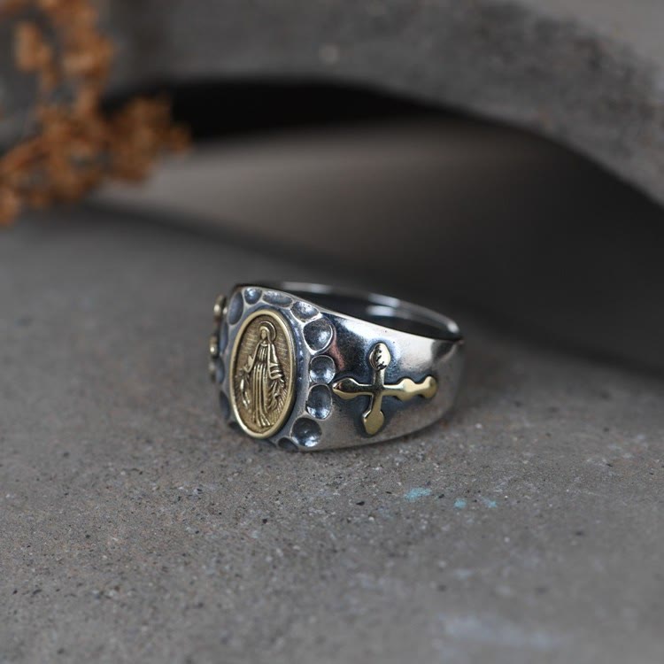 Christianartworkshop Anello religioso con distintivo di benedizione della Vergine Maria in argento sterling 925 in stile retrò - image 7